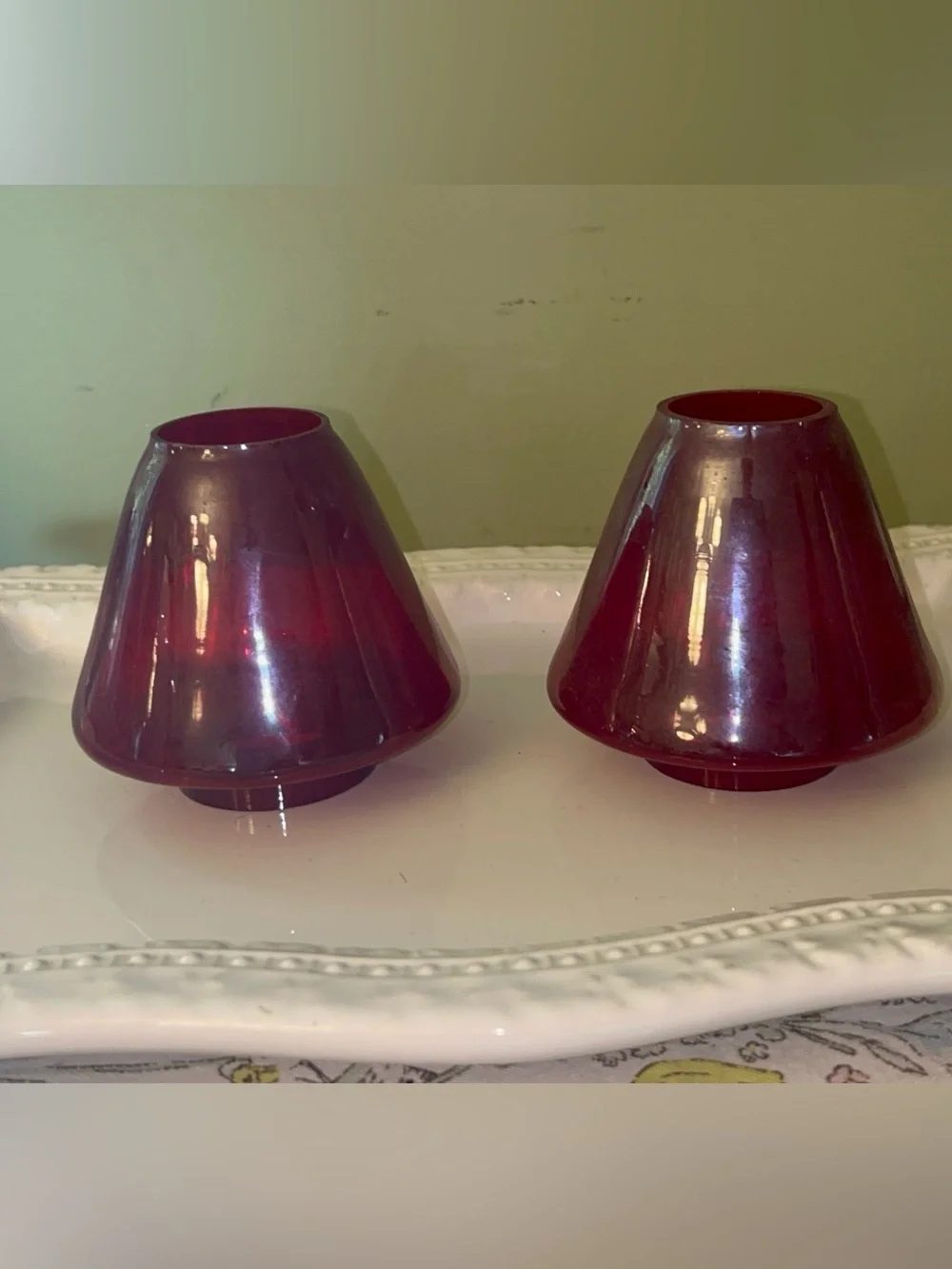 Vintage ruby red glass lamp shades 3.5 inches tall Set 2